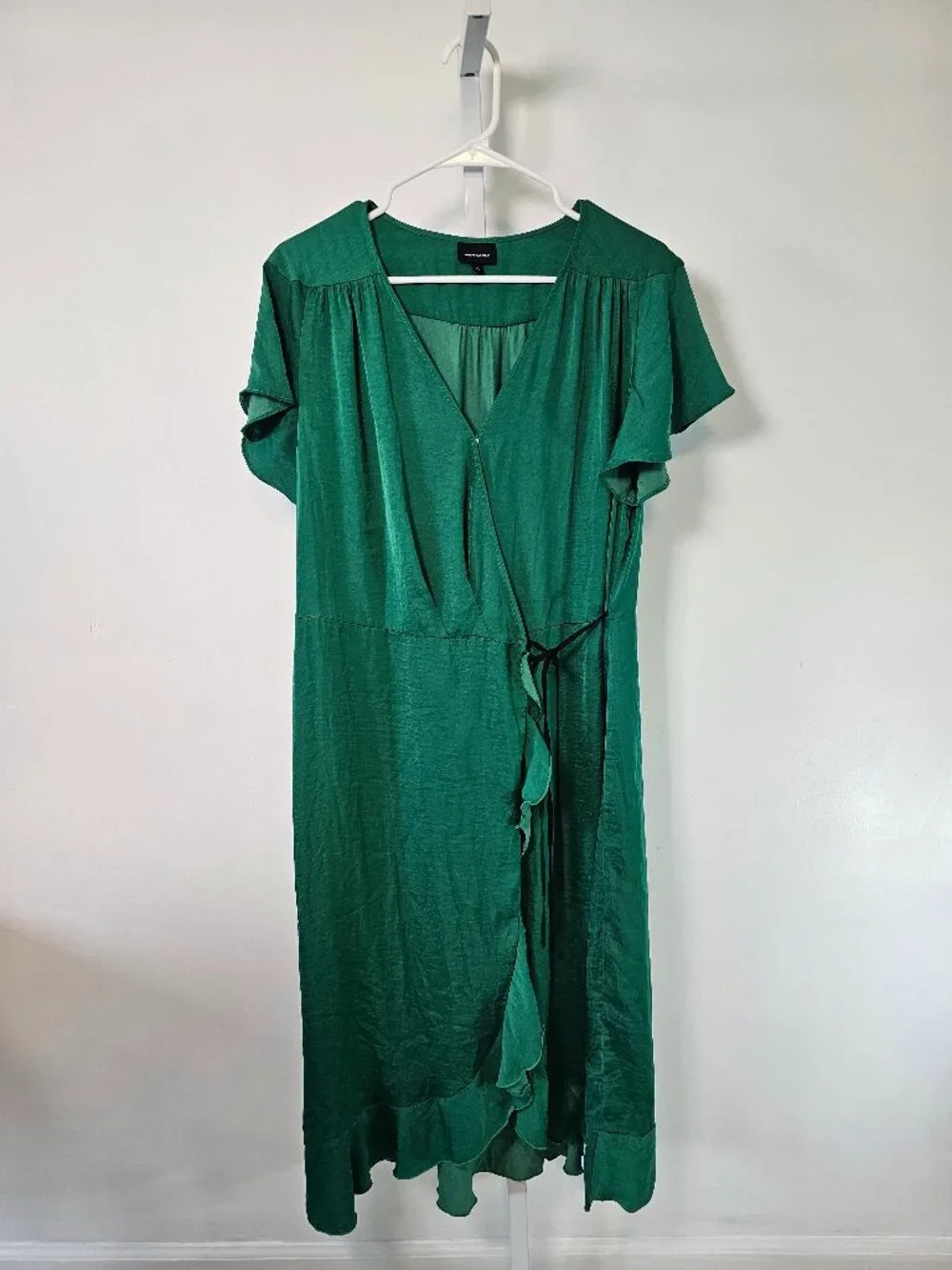 Who What Where Dress Green Wrap Midi Coquette Ruffle L - Picture 1 of 6